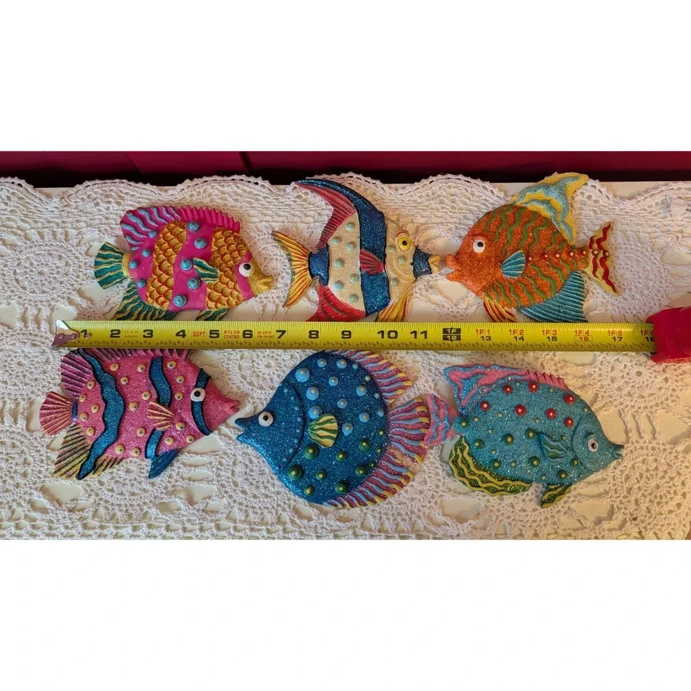 Colorful Tropical Glitter Fish Resin Wall Art Plaques‎ Hanging Decor Set Of 6